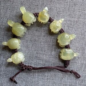 Carved Jade Turtle Bracelet Adjustable Cord – Light Green Jade Tortoise Beads